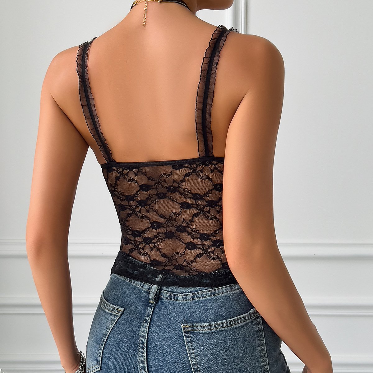 Hot sexy lace cami tops for women see through black crop top corset halter top