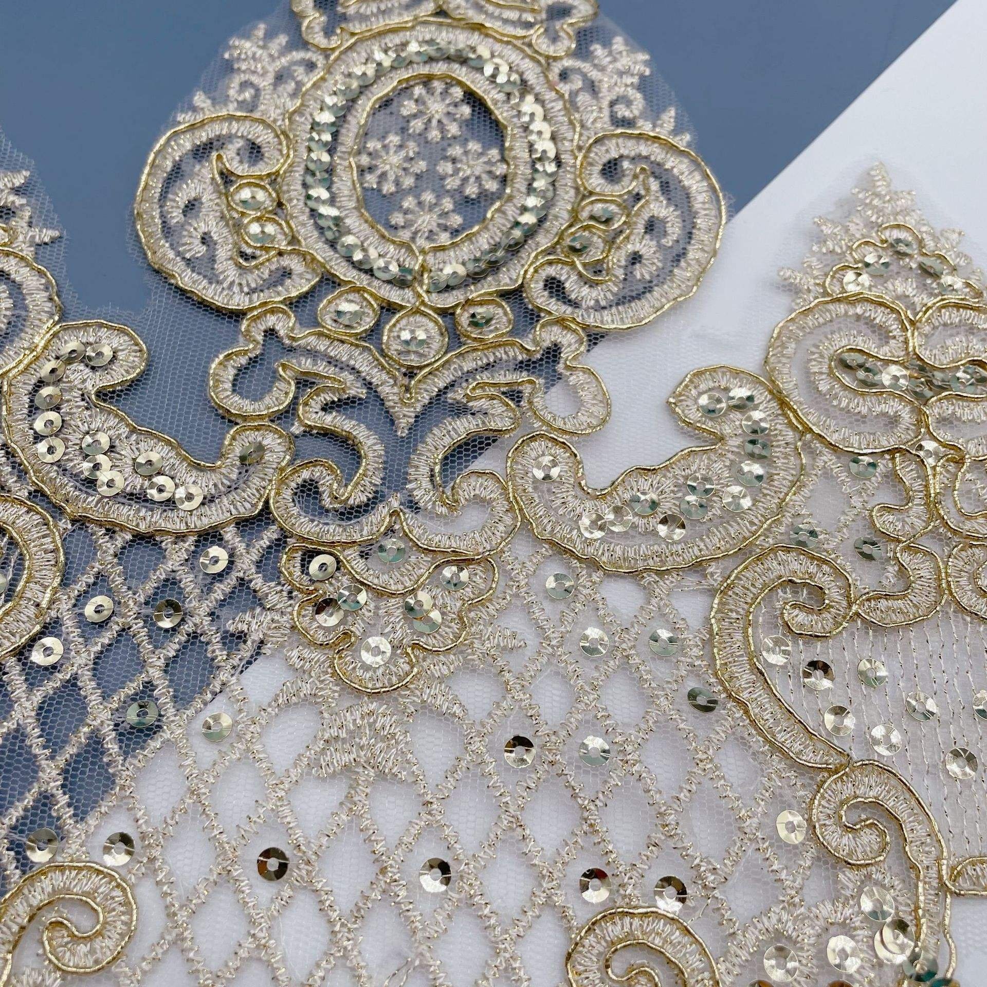 24CM Multi-colors Sequins Embroidery French Mesh Tulle Lace Elegant Wedding Dress Car Bone lace Trim For Women's Clothes
