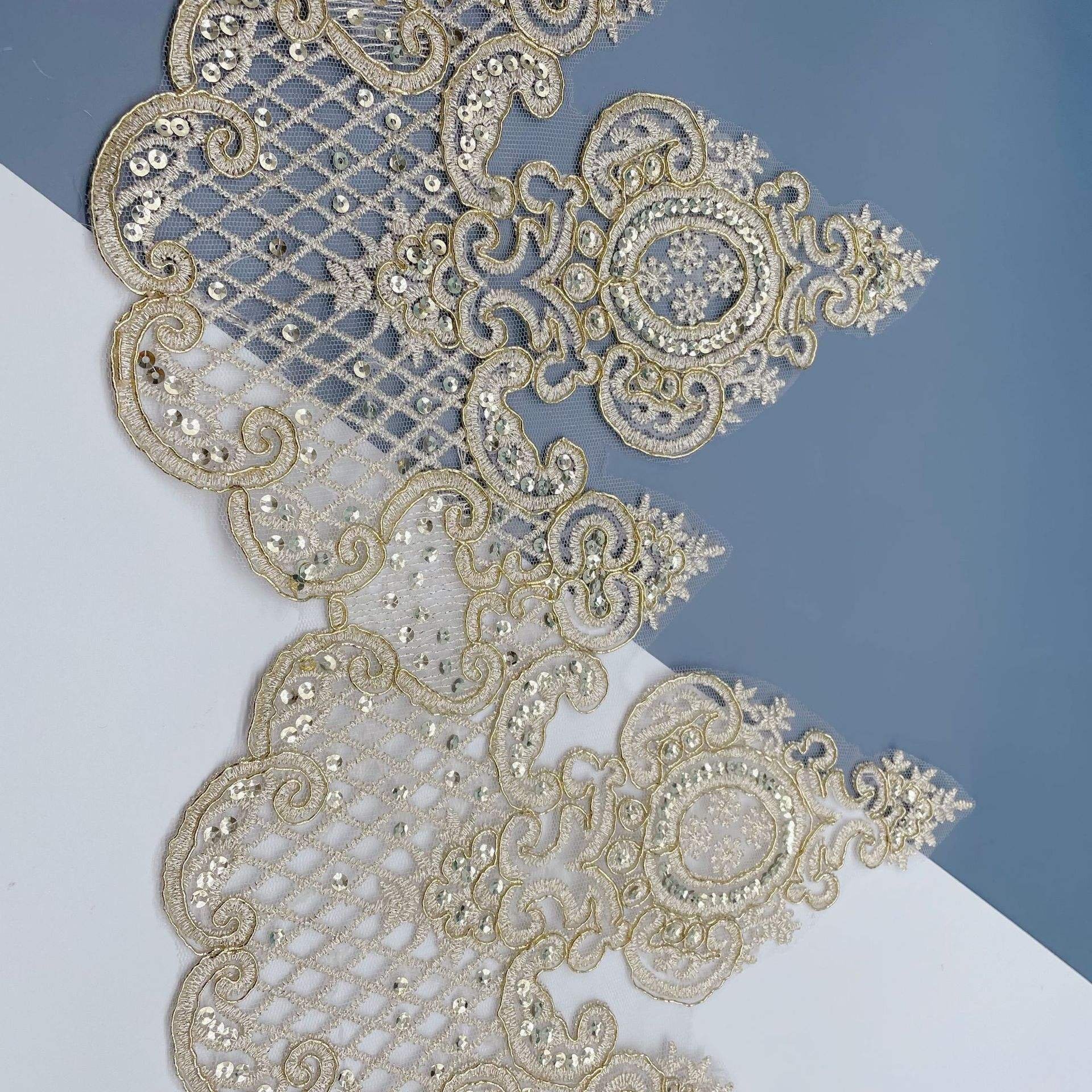 24CM Multi-colors Sequins Embroidery French Mesh Tulle Lace Elegant Wedding Dress Car Bone lace Trim For Women's Clothes