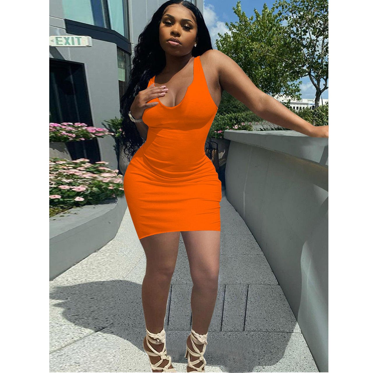 Round Neck Sleeveless Mini Bodycon Dresses Elegant Women Summer Sexy Party Dress Casual Ribbed Dress