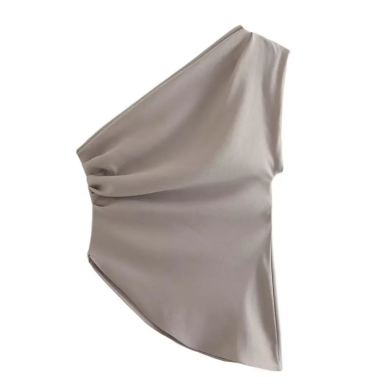 Y2K 2023 summer new women's clothing fashion trend solid color strapless pleated decorative asymmetric top