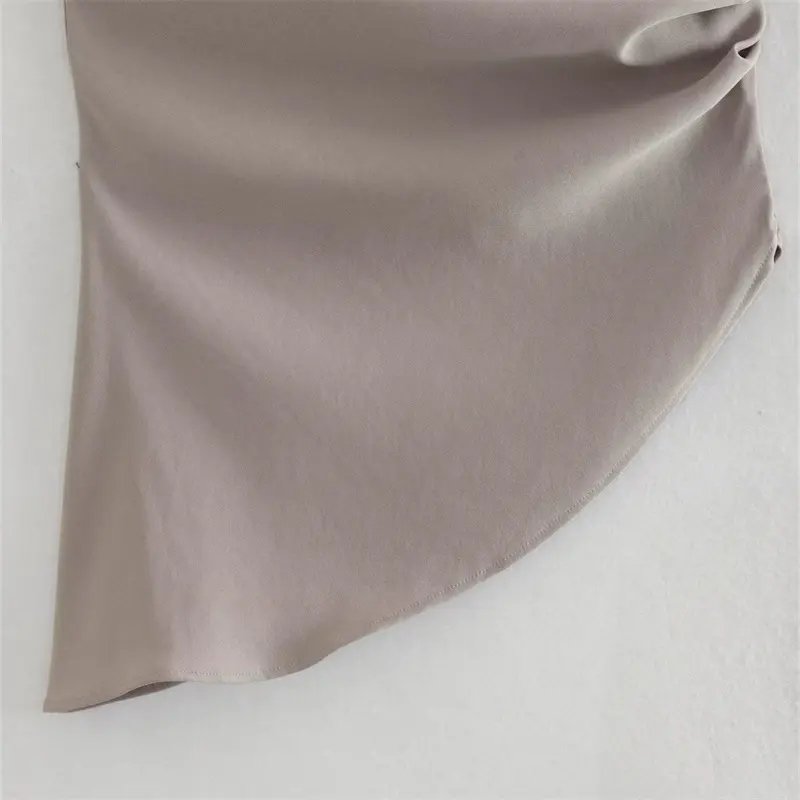 Y2K 2023 summer new women's clothing fashion trend solid color strapless pleated decorative asymmetric top