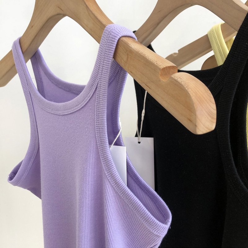 Custom Logo Private Label Summer Solid Color Bodycon Crop Tank Tight Ribbed Tank Tops