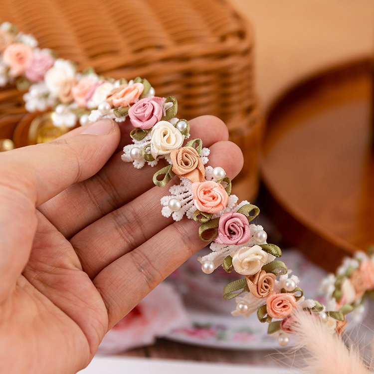 2.5cm Wedding Dress Sewing Floral Embroidered Trim Lace Multicolor Beaded 3D Rose Flower Embroidered Lace Trim Ribbon