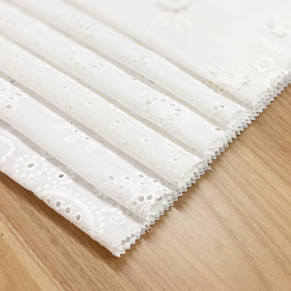 Good price PFD white textile industry eyelet swiss cord lace embroidery 100% cotton voile fabric for women wedding dresses