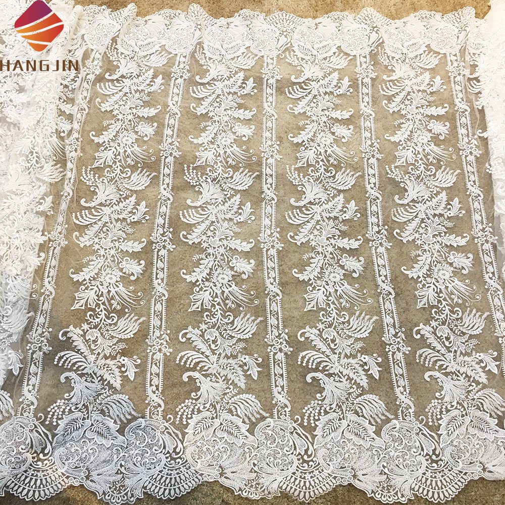 New Arrival Bridal Lace Fabric Luxury Sequin Beaded Guipure Lace Fabric Embroidery Tulle Net Fabric Sell By Yard