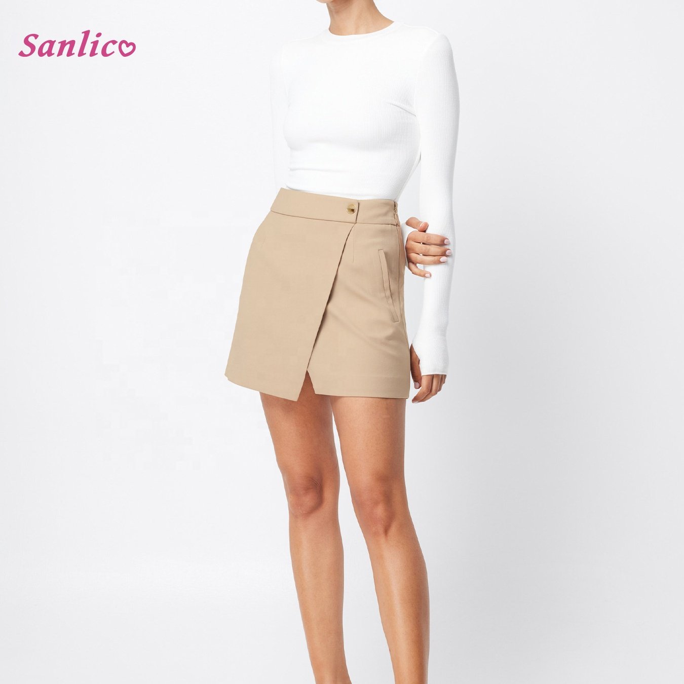 Womens Basic Mock Neck Slim Fitted Long Sleeve Pullovers Double Layered Ribbed Knitted Tee Tops