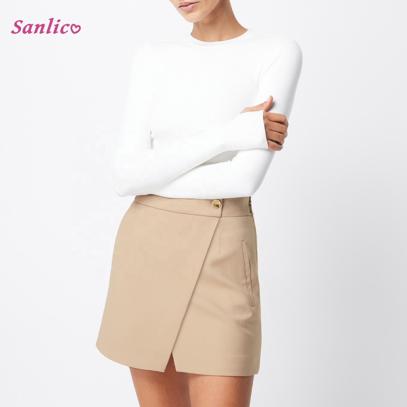 Womens Basic Mock Neck Slim Fitted Long Sleeve Pullovers Double Layered Ribbed Knitted Tee Tops