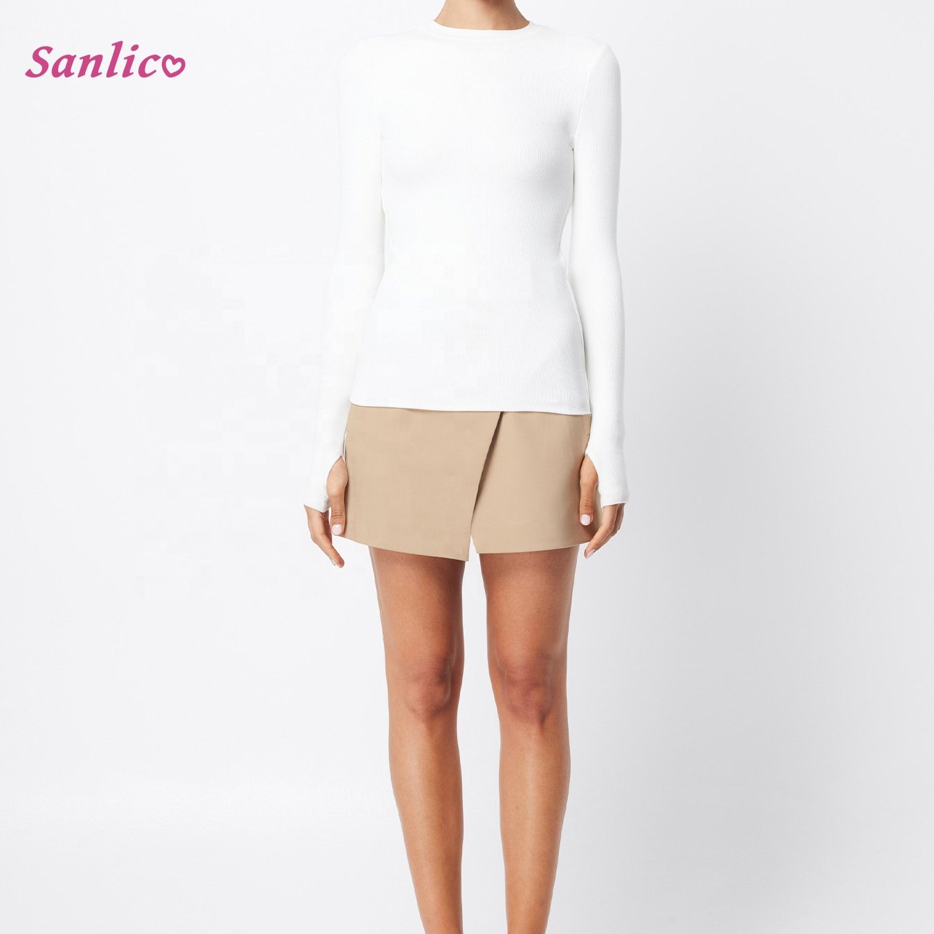 Womens Basic Mock Neck Slim Fitted Long Sleeve Pullovers Double Layered Ribbed Knitted Tee Tops