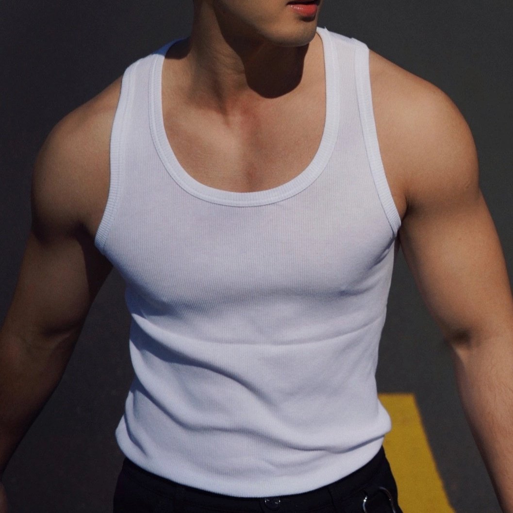 Men Fitness Clothing Sport Gym Vest For Men Stringer Tank Top White Ribbed Tank Top