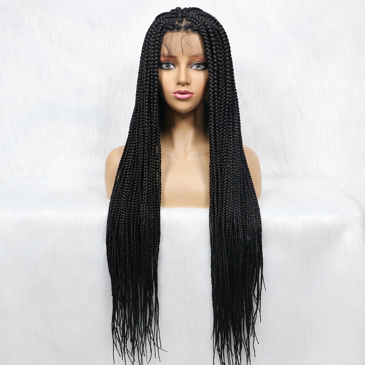 Wholesale African knotless Box Braiding Hair Wig Glueless Synthetic Hair Vendors Full Lace Front Braided Wigs for Black Women