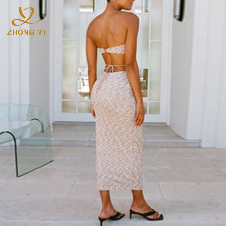 Women Summer Sexy knitted Stretchy Ribbed Fabric Sleeveless Design Waist Cutouts Tie Details Beach Vacation Midi Casual Dresses