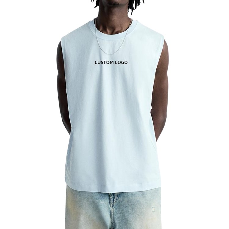 custom logo wide shoulder gym workout quick dry elastin ribbed 100% cotton blank solid regular knit basic undershirts tank top