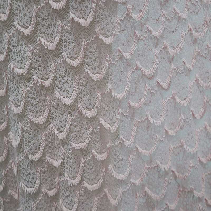 New style elastane lace lovely fringe pink color lace fabric for kids and lady garment