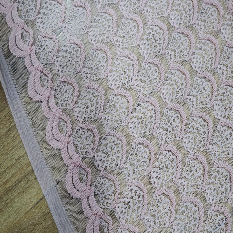 New style elastane lace lovely fringe pink color lace fabric for kids and lady garment