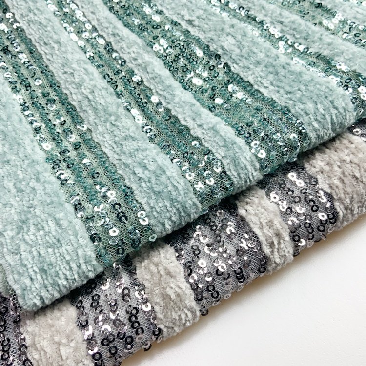 Fashion design shaoxing textile heavy luxury mesh stripe velvet sequin net embroidery fabric for girl party dress S-11415