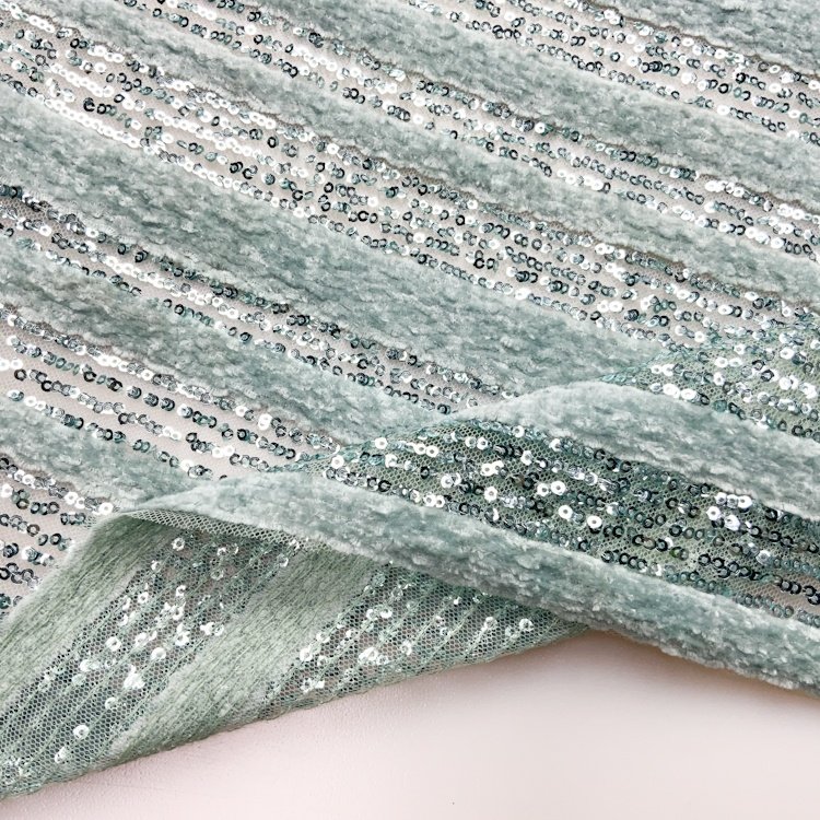 Fashion design shaoxing textile heavy luxury mesh stripe velvet sequin net embroidery fabric for girl party dress S-11415