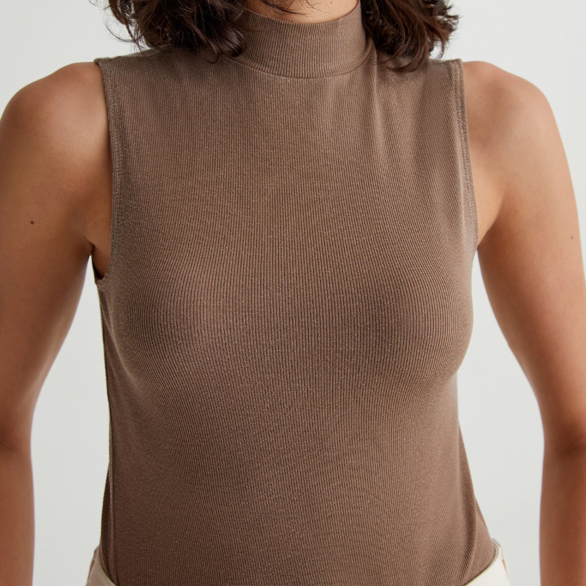 OEM/ODM Custom Classic Neutral Shade Women's Sleeveless Turtleneck - 2x1 Rib Knit, Soft Comfort, Back Seam Detail