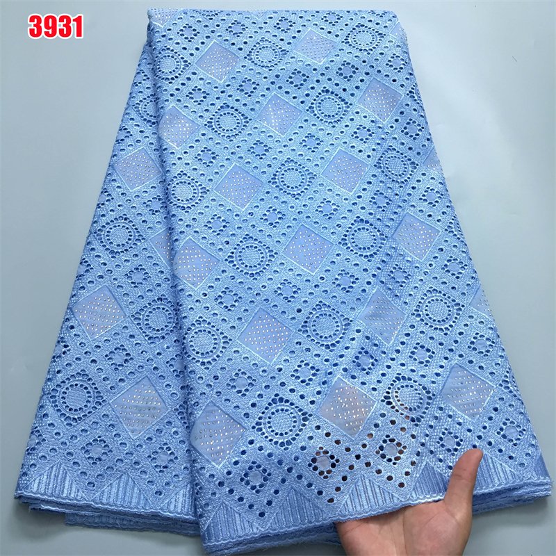 3931 Cotton Dry Lace African Voile Fabrics with Stone Swiss Sustainable Plain Dyed Embroidered Rhinestones Lace 5 Yds