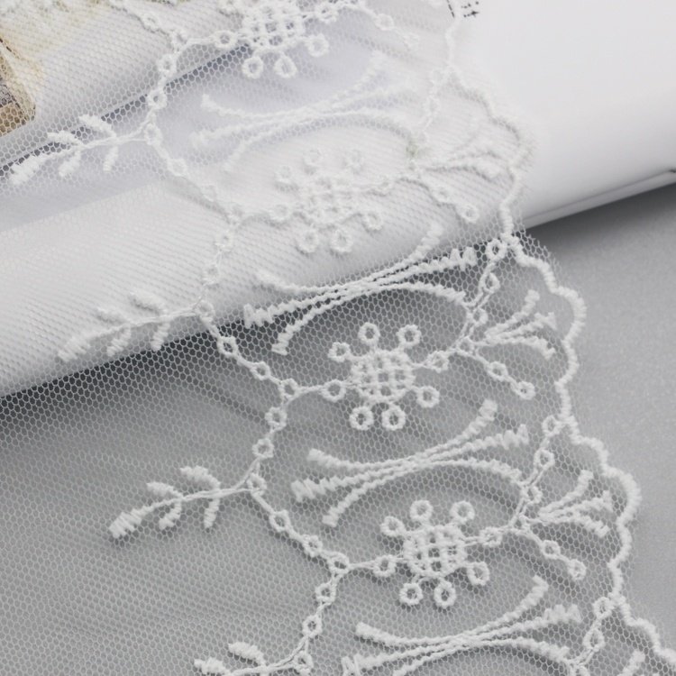 Multi-Function Lightweight Polyester Embroidery Fabric Lace Trim Wholesale Mesh Lace Fabric White Lace Trim