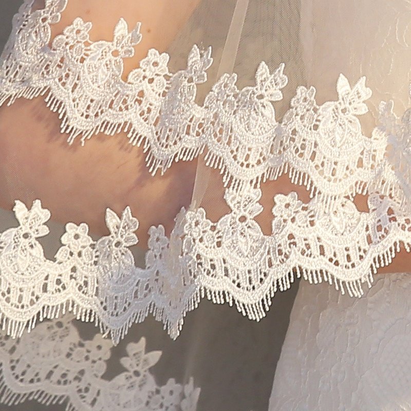 Cheerfeel VE387 White Wedding Veil,2 Tier lace Edge Center Cascade Bridal Veil with Comb for Bachelorette