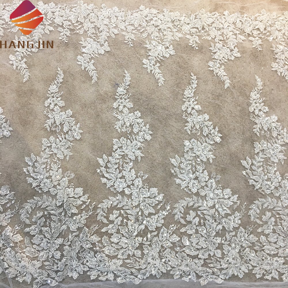 Heavy Silver Beaded Embroidered Lace Fabric By The Yard Ivory White French Net Lace Fabric With Sequins