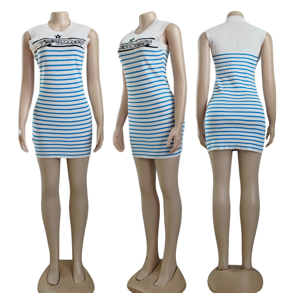 M4026 New Summer Bodycon Mini Dress Designer Luxury Stripe Ribbed Knitted Dress Sexy Sleeveless Elegant Casual Short Dress