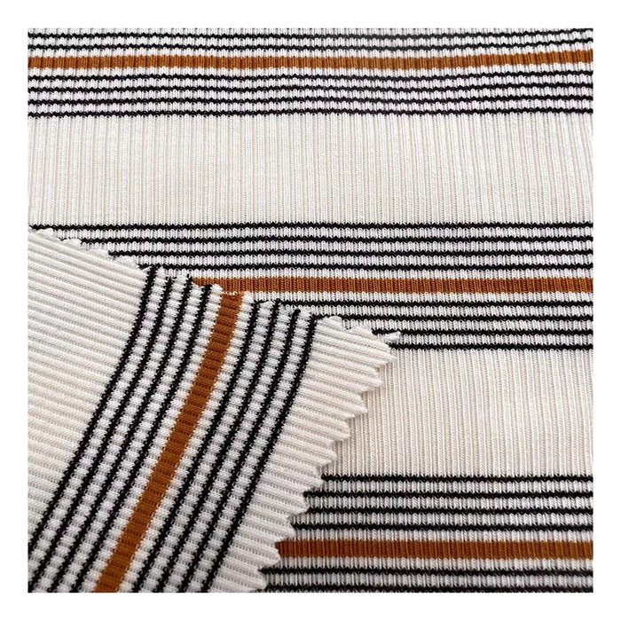 Factory Price 205Gsm Ribbed Stripe Fabric Bamboo Spandex Cotton Fabric Yarn Dyed Rib Fabric For Garment