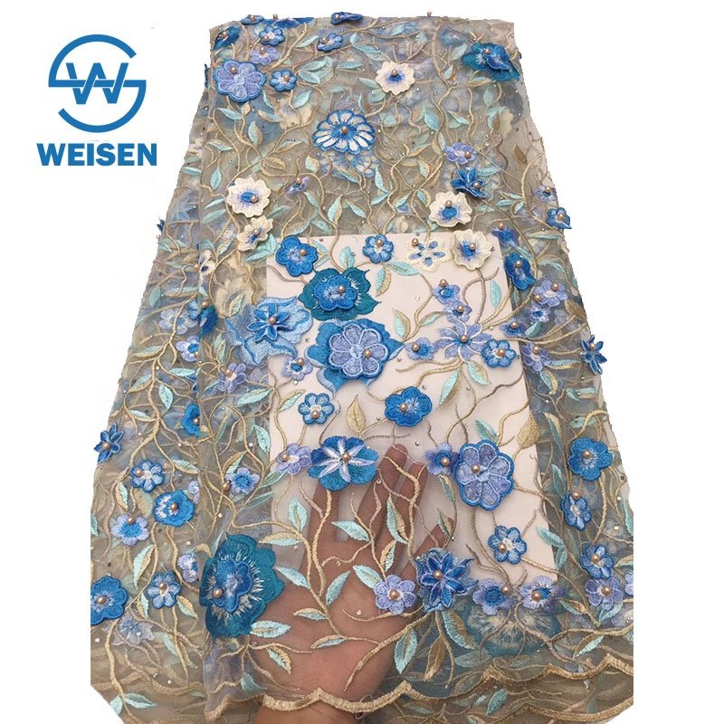 Bead Lace 2019 Mesh 3d Embroidered Applique Flower Embroidery Tulle Fabric