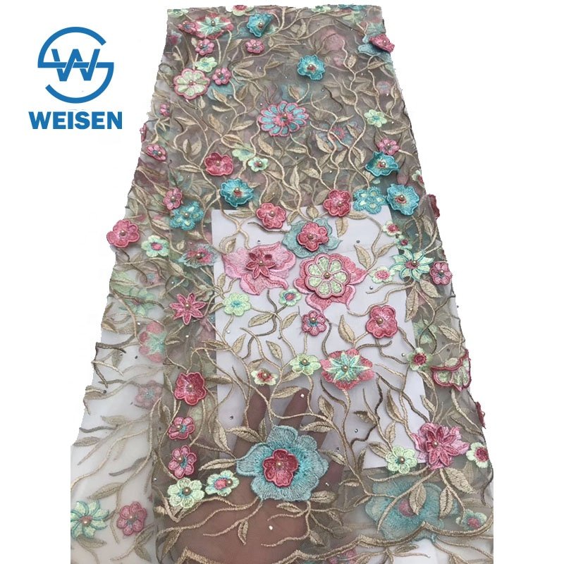 Bead Lace 2019 Mesh 3d Embroidered Applique Flower Embroidery Tulle Fabric