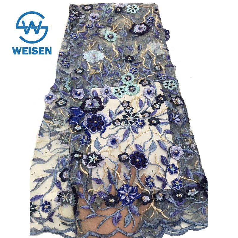 Bead Lace 2019 Mesh 3d Embroidered Applique Flower Embroidery Tulle Fabric