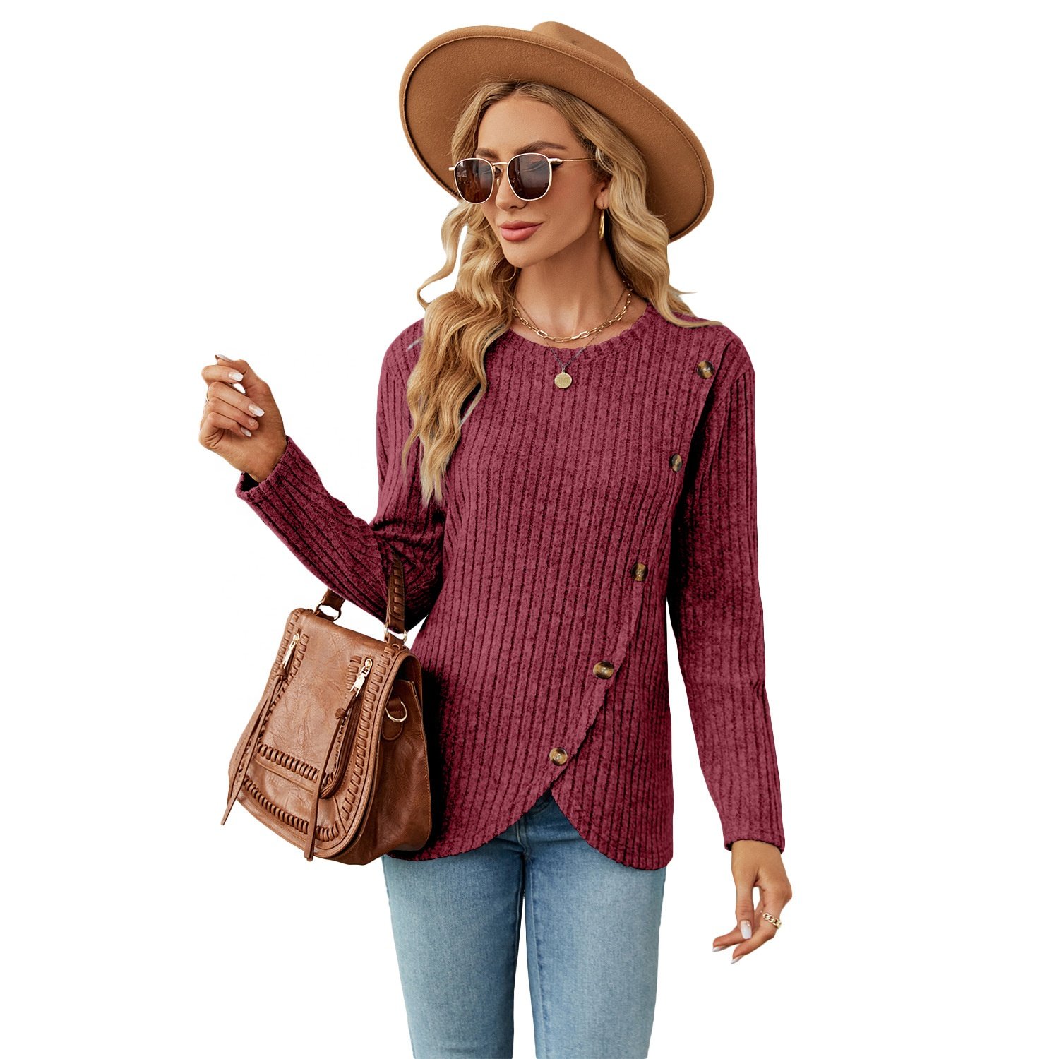 Elegant Ladies T-Shirt Winter Collection Viscose Fabric Custom Logo Soft Ribbed Brushed Ladies' T-Shirt Wholesale Availability