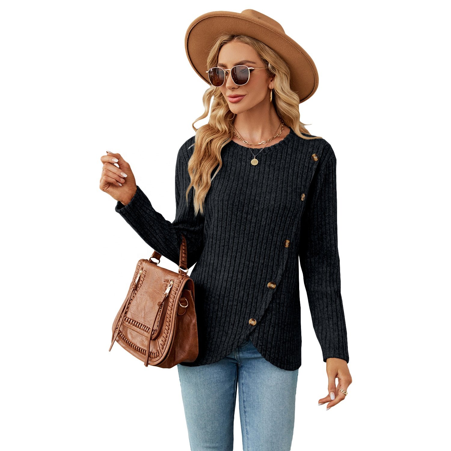 Elegant Ladies T-Shirt Winter Collection Viscose Fabric Custom Logo Soft Ribbed Brushed Ladies' T-Shirt Wholesale Availability