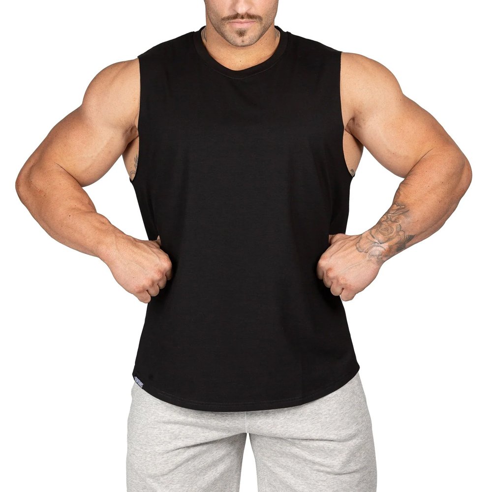 High Quality Men's Summer Casual Crop Gym Singlets Custom Merino Wool Solid Halter Breathable Ribbed Top Wholesale Sports Gym