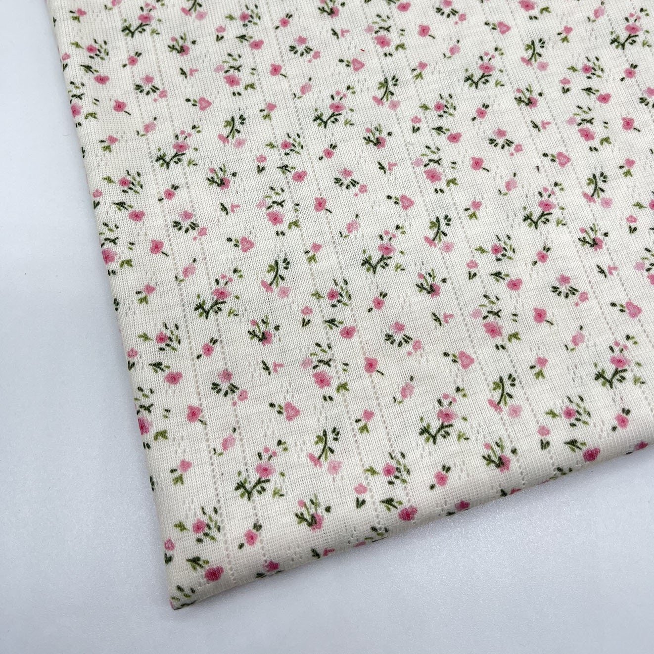 High quality polyester spandex 220GSM small flower custom knit rib digital printed fabric for cardigan