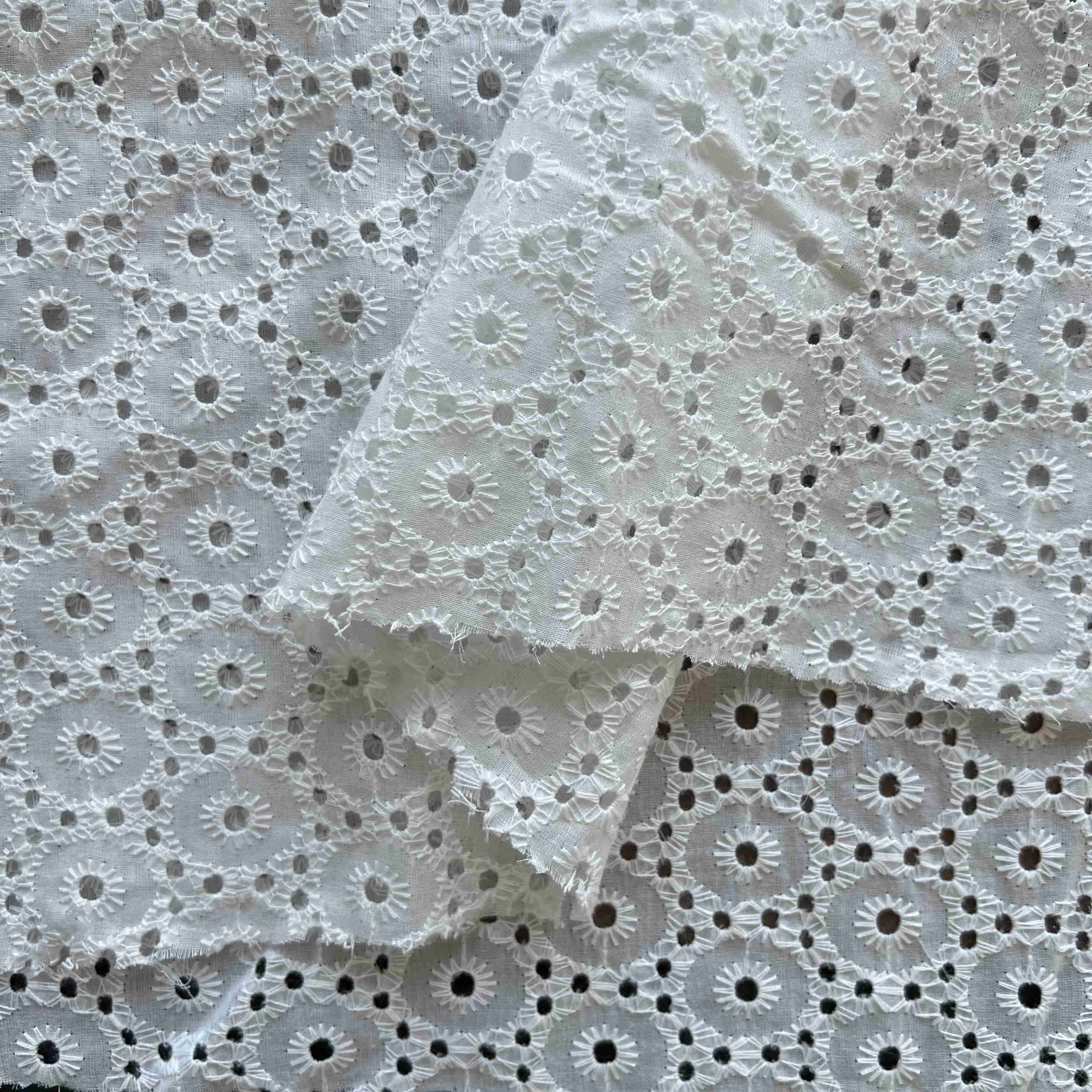 Cheaper good quality textiles white flower tulle 100 cotton embroidery fabrics for summer skirts