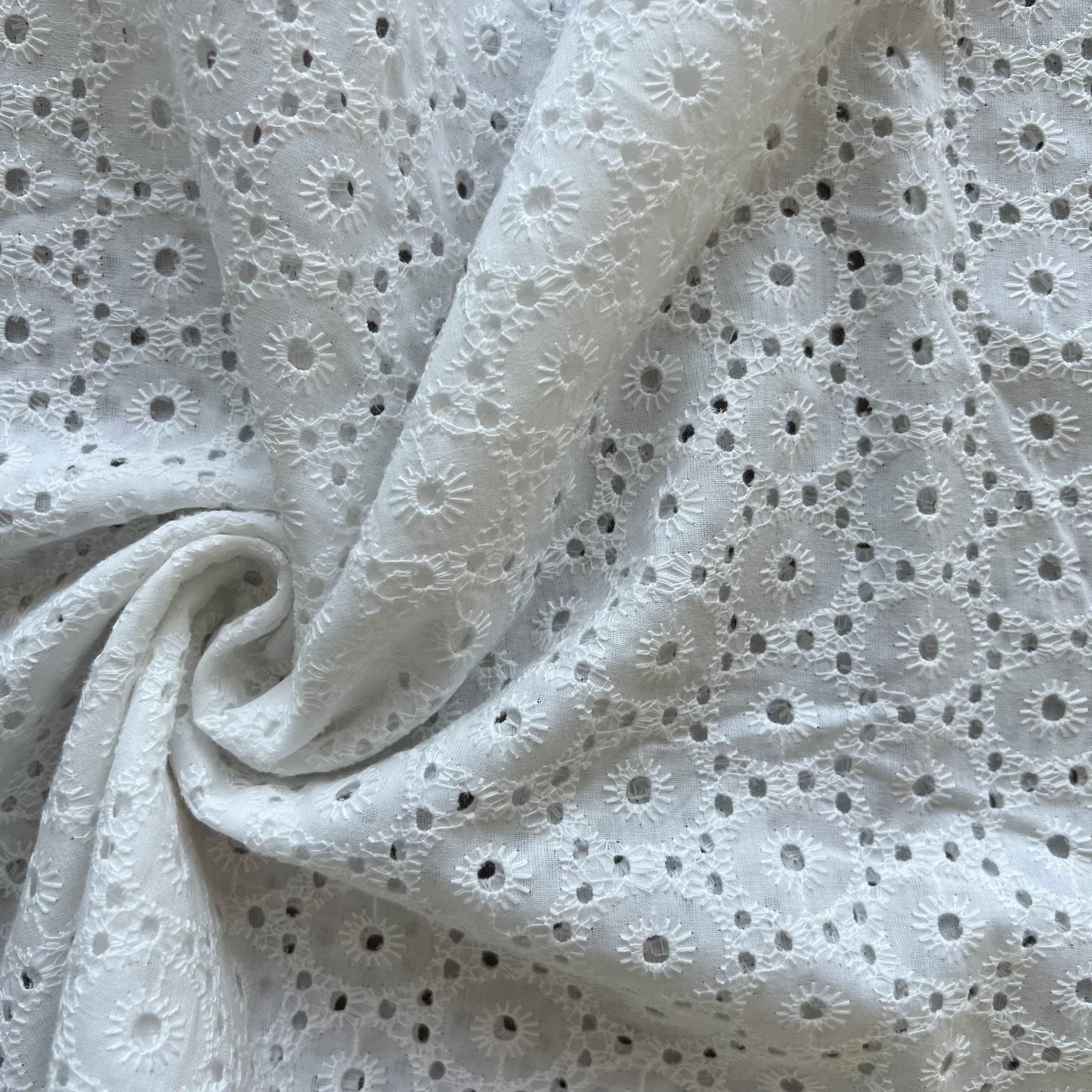 Cheaper good quality textiles white flower tulle 100 cotton embroidery fabrics for summer skirts