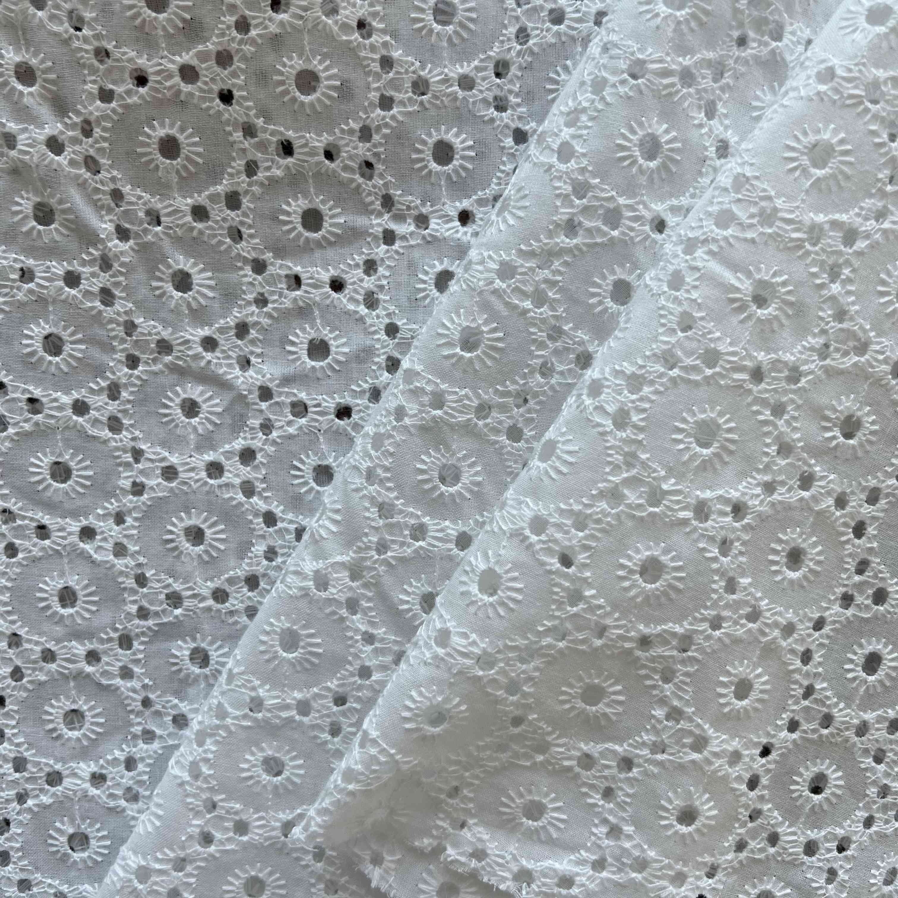Cheaper good quality textiles white flower tulle 100 cotton embroidery fabrics for summer skirts