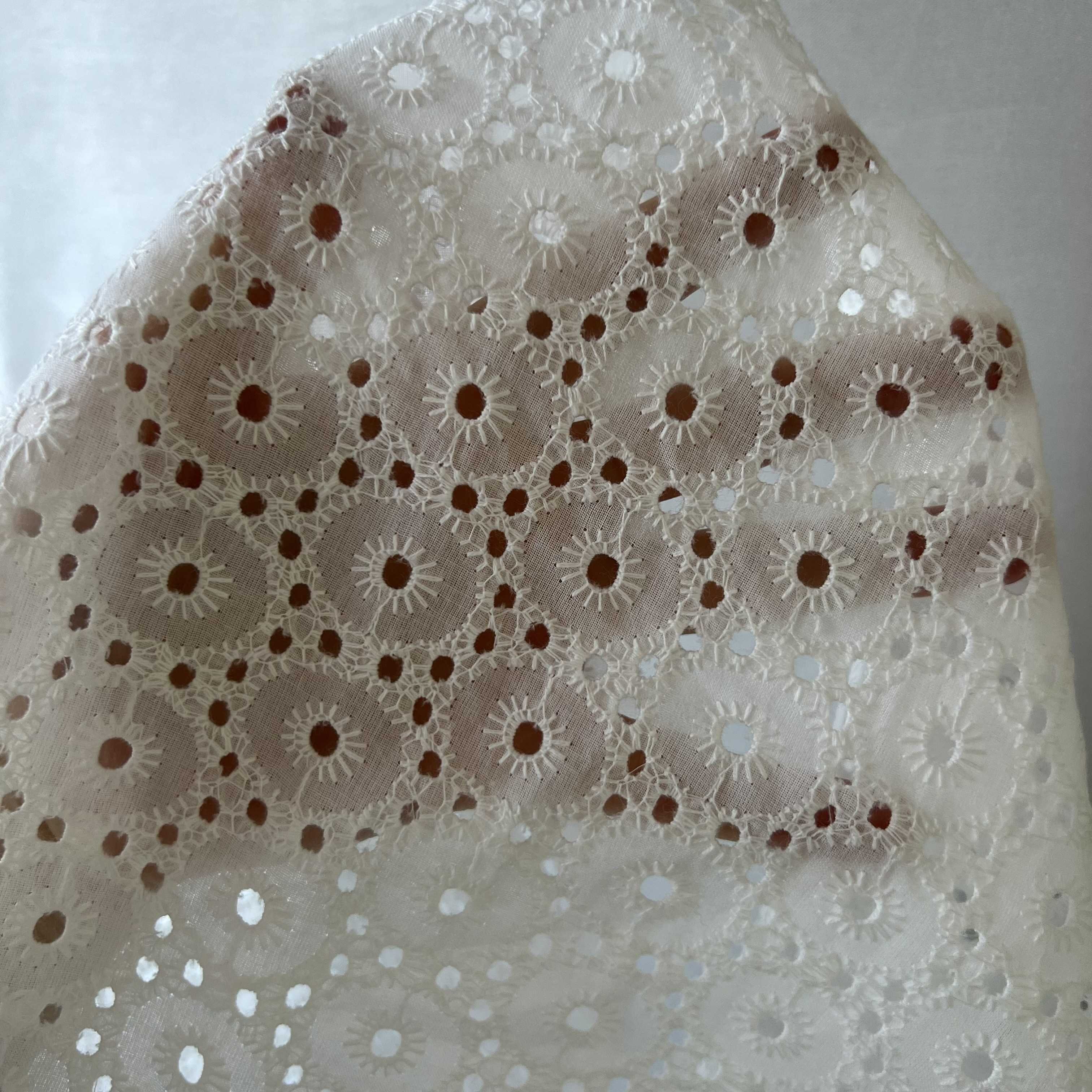Cheaper good quality textiles white flower tulle 100 cotton embroidery fabrics for summer skirts
