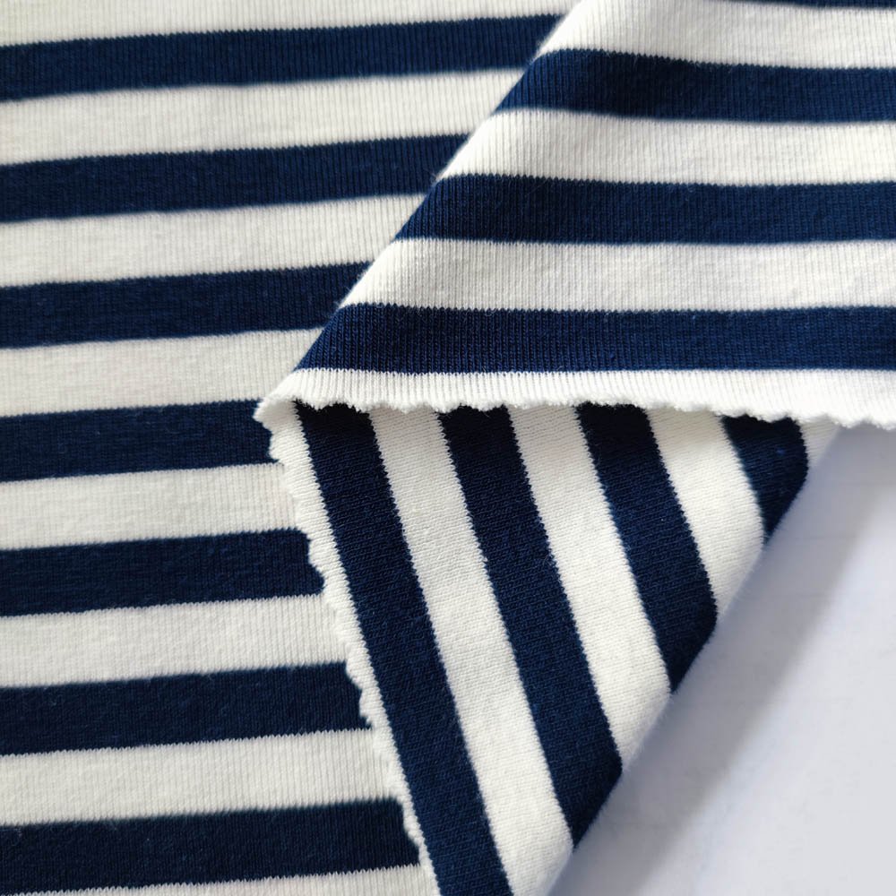 New Wide Stripe Stretch Fabric Yellow Gray Navy Custom Color 100% Organic Cotton Double Knit Rib Jersey Fabric