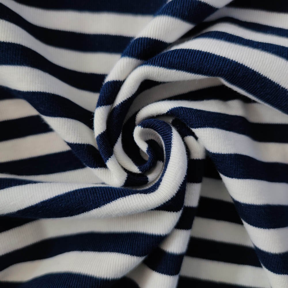 New Wide Stripe Stretch Fabric Yellow Gray Navy Custom Color 100% Organic Cotton Double Knit Rib Jersey Fabric