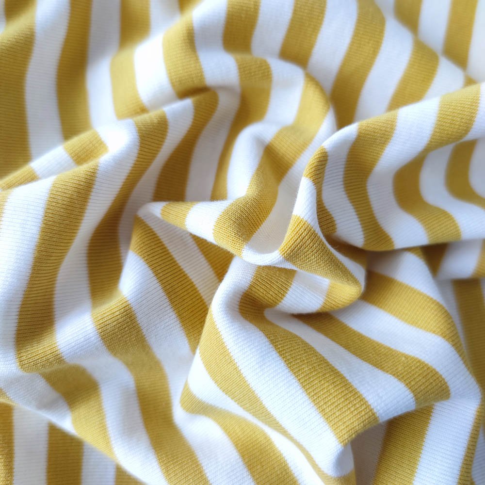 New Wide Stripe Stretch Fabric Yellow Gray Navy Custom Color 100% Organic Cotton Double Knit Rib Jersey Fabric