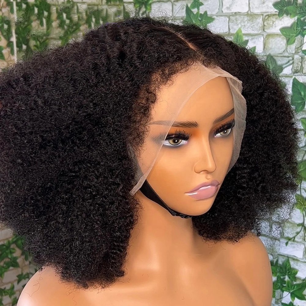 Natural PrePlucked Virgin Afro Curly 4C Baby Hair Short Frontal Bob Summer Wigs Kinky Straight Human Hair HD Lace Front Wig