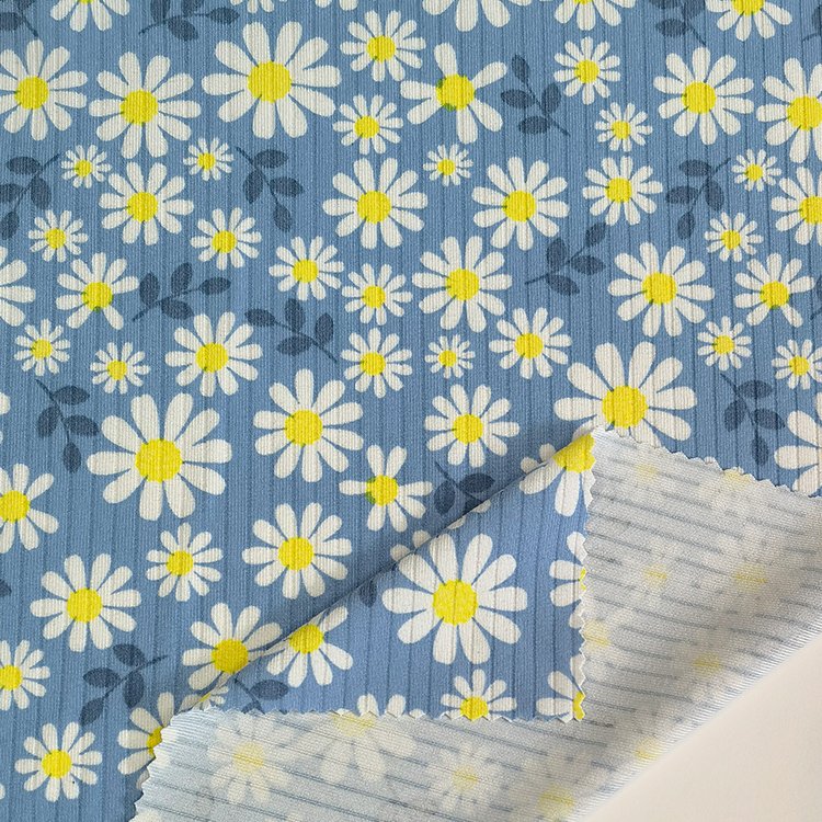 Custom design 93%polyester 7%spandex knit printing brush stretch rib fabric for blouse,dress