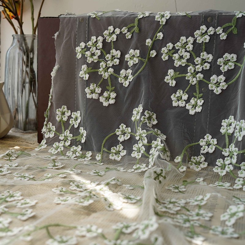 New Custom Design 100%poly Wedding Lace bridal Tulle Sheer Mesh Embroidery Floral Tulle Lace Fabric