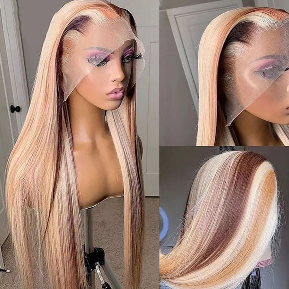 Human transparent hd frontal wig wholesale straight lace front wig cuticle aligned virgin Brazilian human hair highlight wig