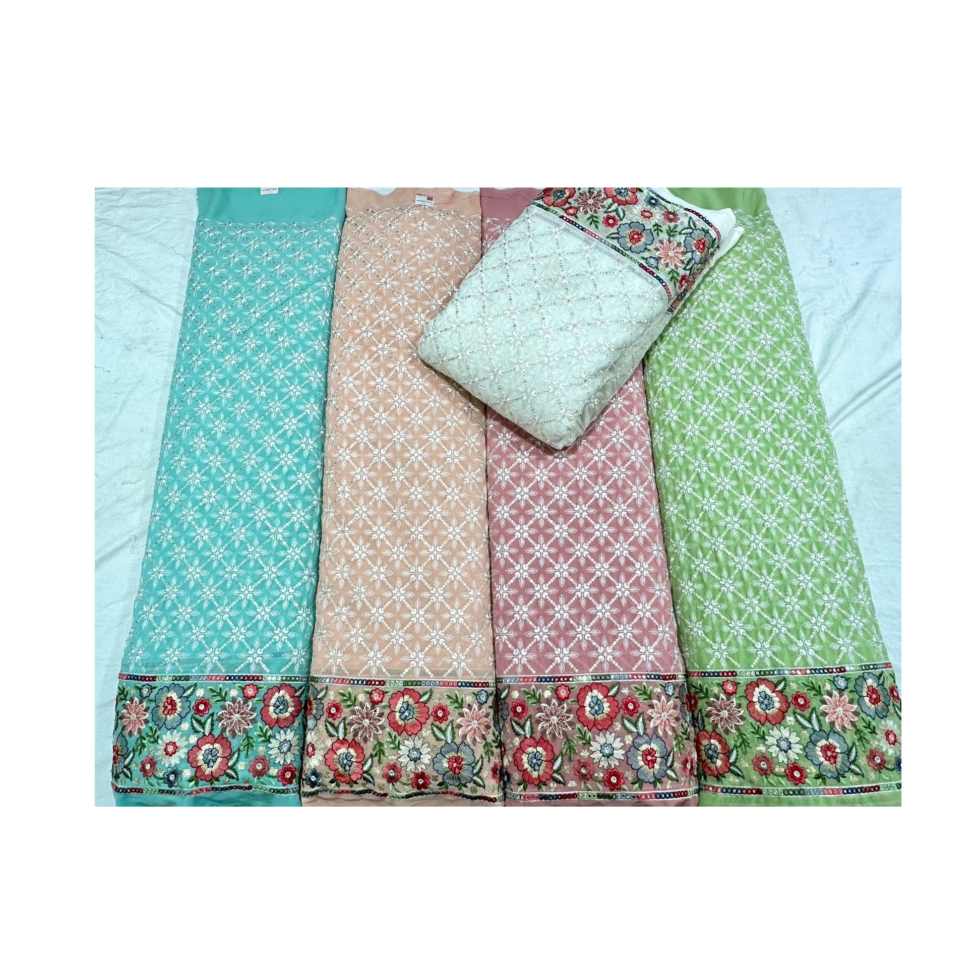 High Quality Embroidery Georgette Lace Fabric with Border for Making Wedding Dresses for Ladies and Mens from Indian Exporter