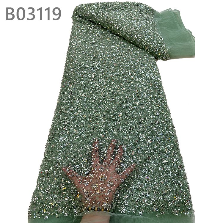 CHOCOO New products Tulle Embroidery Bridal Lace Fabric Red Embroidery Material Beads Sequins Luxury Lace Fabric