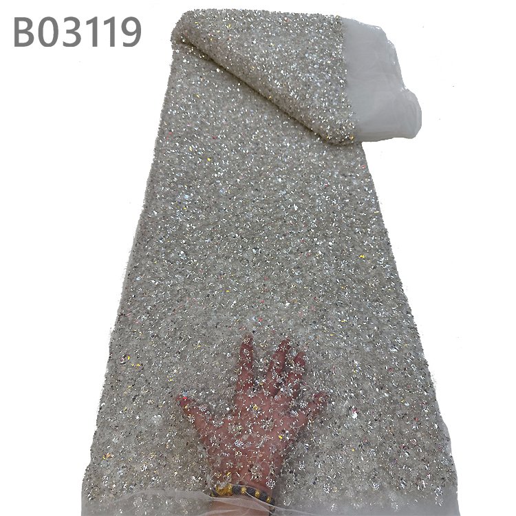 CHOCOO New products Tulle Embroidery Bridal Lace Fabric Red Embroidery Material Beads Sequins Luxury Lace Fabric