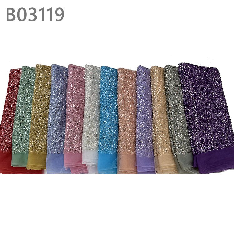 CHOCOO New products Tulle Embroidery Bridal Lace Fabric Red Embroidery Material Beads Sequins Luxury Lace Fabric